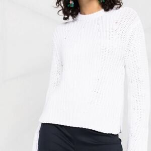 Vince NWT Chunky Ribbed Knit Jumper Sweater White Size XL Crew Neck Side Slits